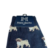 Perros Pugs fondo Azul Oscuro - Medias Hans Sachs